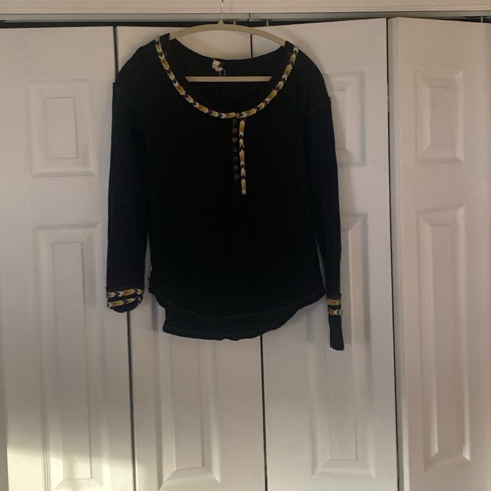 We the free black long sleeve thermal top with accents
